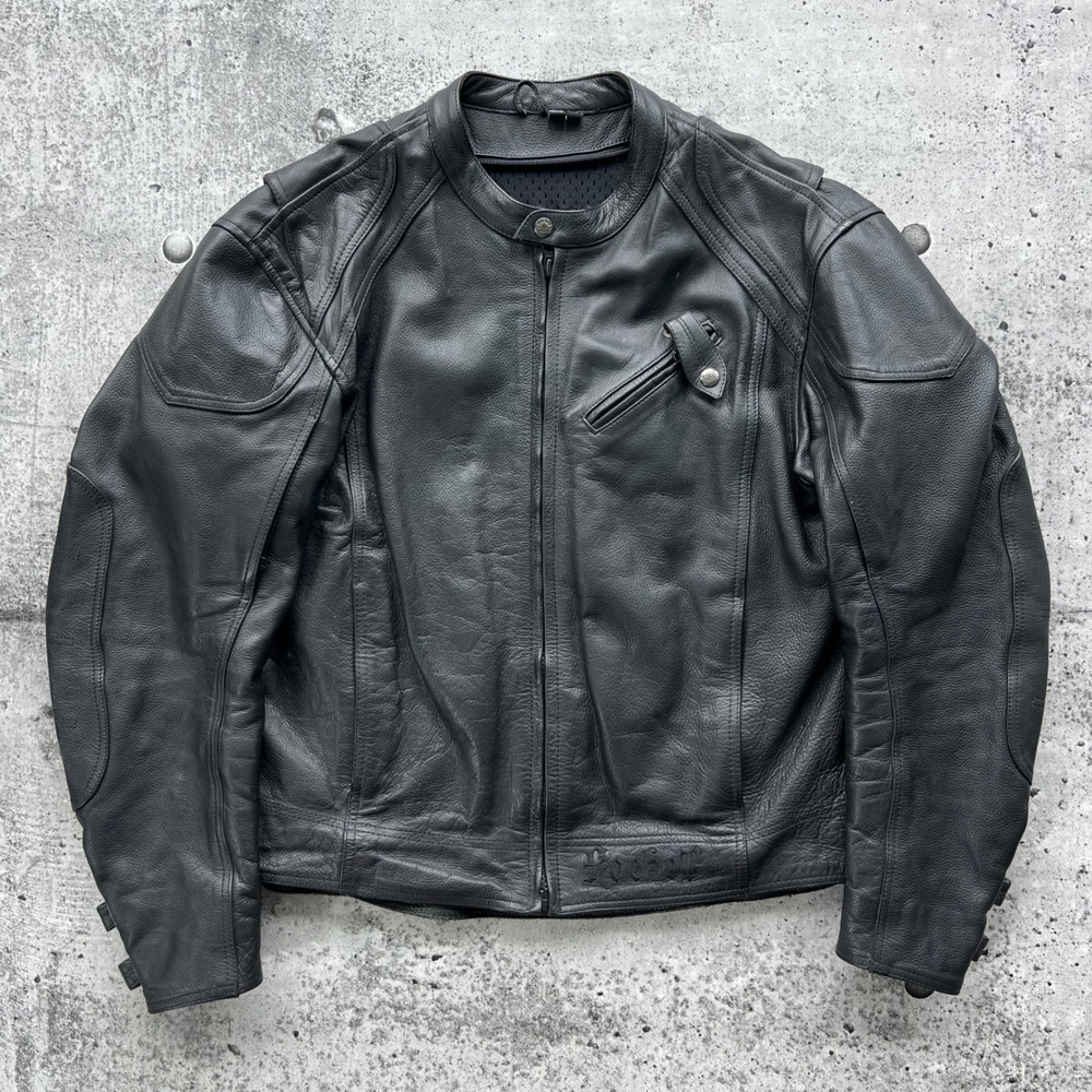 Y2K Joe Rocket Jacket Mens Medium Black Leather Biker Moto Gothic King Cruiser